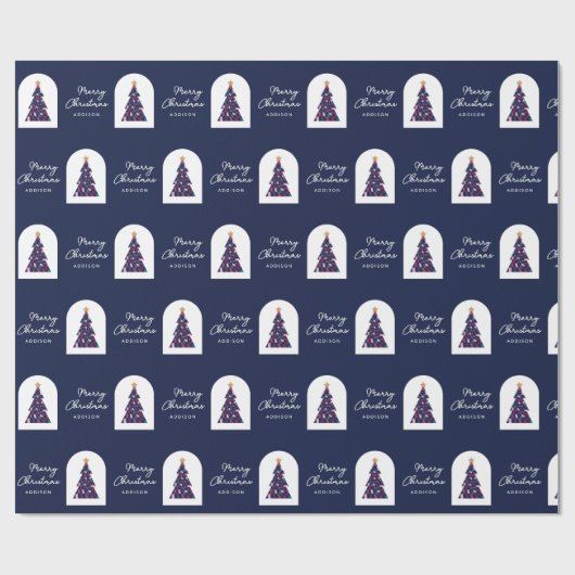 Personalisierter Name Blau Schachtel Weihnachtsbau Geschenkpapier (Flach)