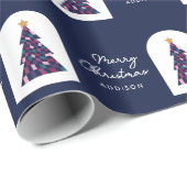 Personalisierter Name Blau Schachtel Weihnachtsbau Geschenkpapier (Rolleneckpunkt)