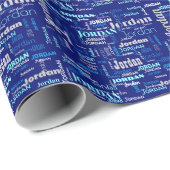 Personalisierter Name Blau und Silber Geschenkpapier (Rolleneckpunkt)