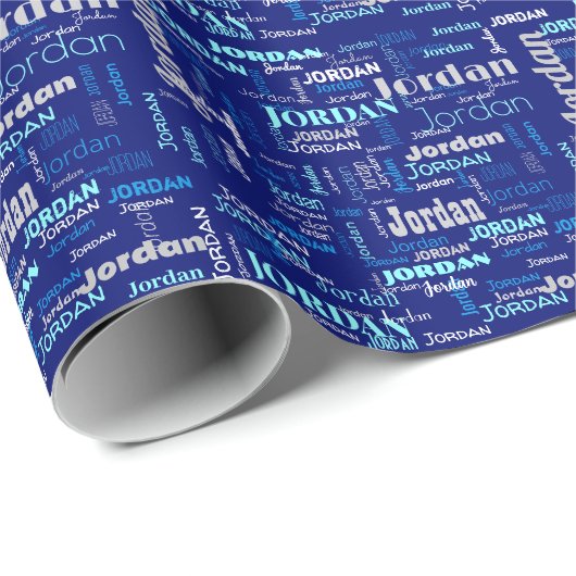 Personalisierter Name Blau und Silber Geschenkpapier (Rolleneckpunkt)