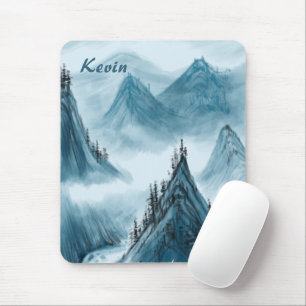 Personalisierter Name Blau Weißer Berg Ansicht Mousepad