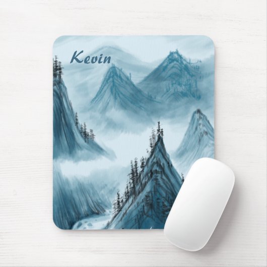 Personalisierter Name Blau Weißer Berg Ansicht Mousepad (Mit Mouse)