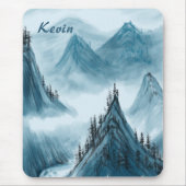 Personalisierter Name Blau Weißer Berg Ansicht Mousepad (Vorne)