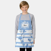 Personalisierter Name Blaue Blüten Gestreift Schürze (Getragen)