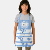 Personalisierter Name Blaue Blüten Gestreift Schürze (Insitu)