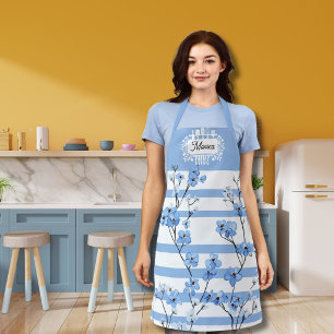 Personalisierter Name Blaue Blüten Gestreift Schürze