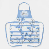 Personalisierter Name Blaue Blüten Gestreift Schürze (Vorderseite)
