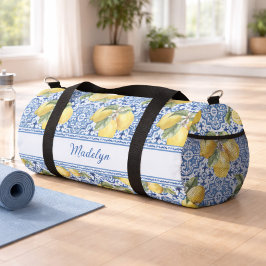 Personalisierter Name Blaue Fliese Mediterrane Zit Duffle Bag
