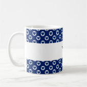 Personalisierter Name: blaue Herzpolka-Punkte Kaffeetasse (Links)
