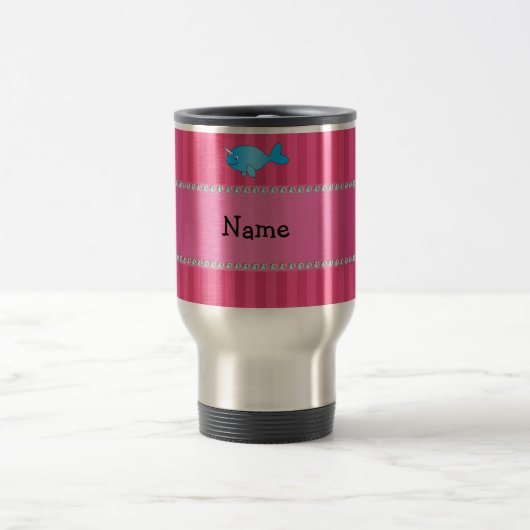 Personalisierter Name blaue Narkulpussstreifen Reisebecher (Mittel)