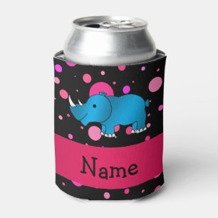 Personalisierter Name Blaue Rhinopinke Polka-Punkt Dosenkühler