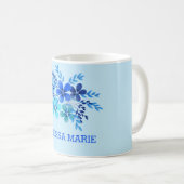 Personalisierter Name Blauer Blütenfarben Kaffeetasse (VorderseiteRechts)
