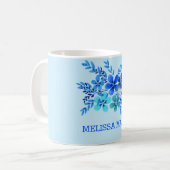 Personalisierter Name Blauer Blütenfarben Kaffeetasse (Vorderseite Links)