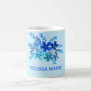 Personalisierter Name Blauer Blütenfarben Kaffeetasse