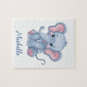 Personalisierter Name Blauer Elefant Puzzle (Horizontal)