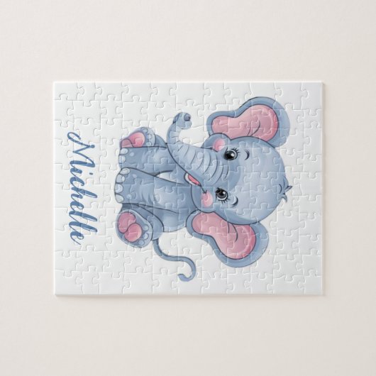 Personalisierter Name Blauer Elefant Puzzle (Horizontal)