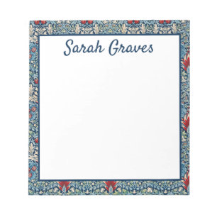 Personalisierter Name Blaues Blumenmuster Notizblock
