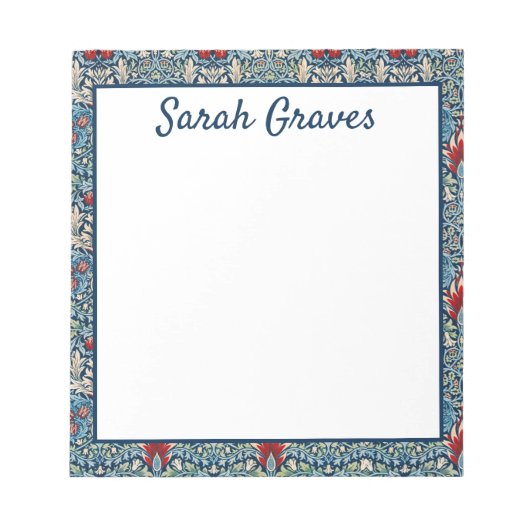 Personalisierter Name Blaues Blumenmuster Notizblock (Vorderseite)
