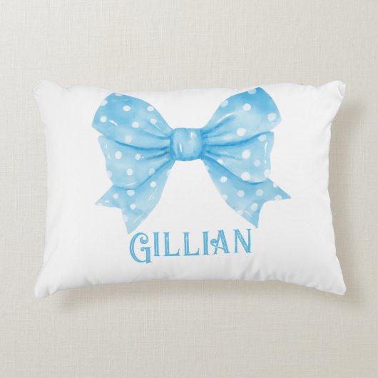 Personalisierter Name Blue Coquette Bow Accent Pil Dekokissen (Vorderseite)