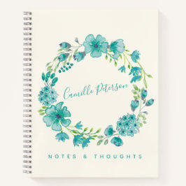 Personalisierter Name Blue Floral Wreath Stilvolle Notizblock
