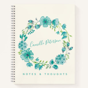 Personalisierter Name Blue Floral Wreath Stilvolle Notizblock
