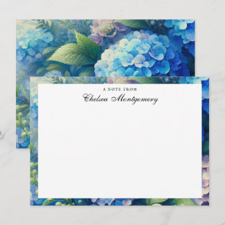Personalisierter Name Blue Hydrangea Mitteilungskarte