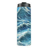 Personalisierter Name Blue Ocean Waves Thermosbecher (Vorderseite)