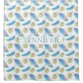 Personalisierter Name Blue Peacock Feathers Hinter Duschvorhang (Vorderseite)
