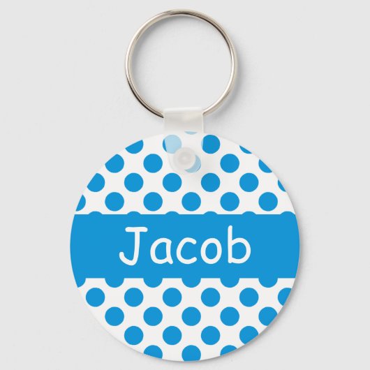 Personalisierter Name Blue Polka Dots Schlüsselanh Schlüsselanhänger (Vorderseite)