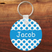 Personalisierter Name Blue Polka Dots Schlüsselanh Schlüsselanhänger (Vorderseite)