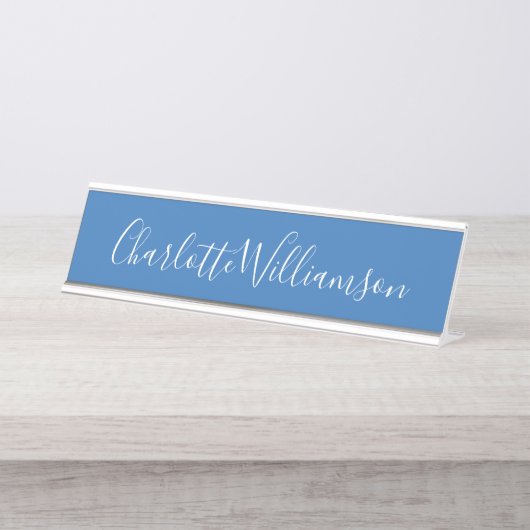 Personalisierter Name Blue Script Elegant Beruflic Schreibtischnamensplakette (Vorderseite )