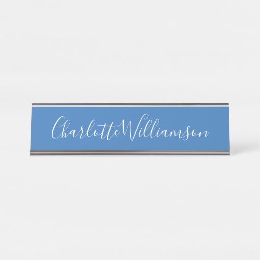 Personalisierter Name Blue Script Elegant Beruflic Schreibtischnamensplakette (Vorderseite )