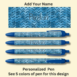 Personalisierter Name, Blue Zig Zag Design Kugelschreiber