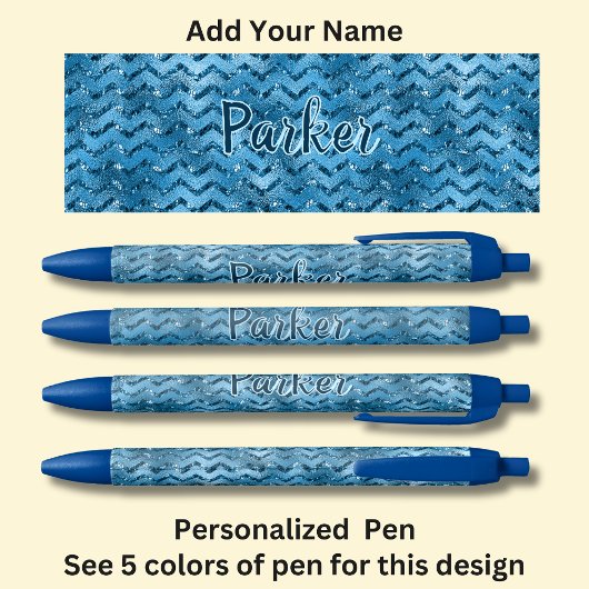 Personalisierter Name, Blue Zig Zag Design Kugelschreiber
