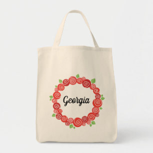 Personalisierter Name Blumenromantische rote Rosen Tragetasche