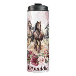 Personalisierter Name Blush Pink Pferd als angesch Thermosbecher