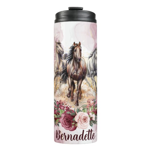 Personalisierter Name Blush Pink Pferd als angesch Thermosbecher (Vorderseite)