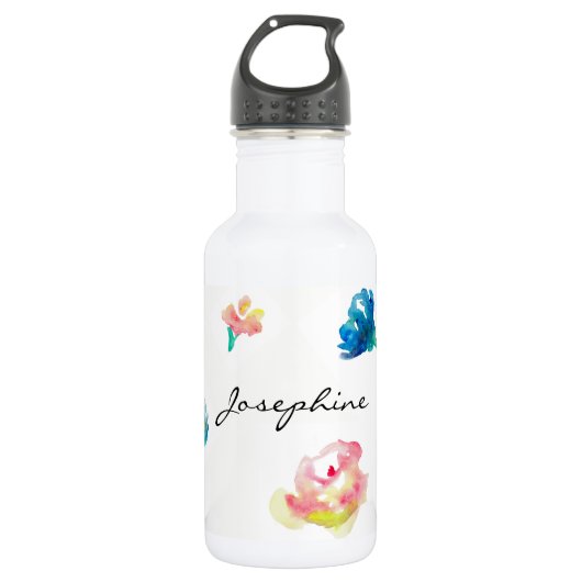 Personalisierter Name, Boho Blume Aquarellmalerei Trinkflasche (Vorderseite)