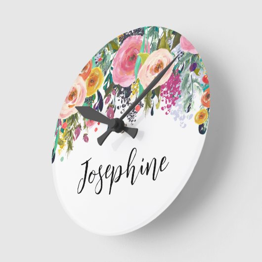 Personalisierter Name Boho BlumenzIMMER Kinderzimm Runde Wanduhr (Winkel)