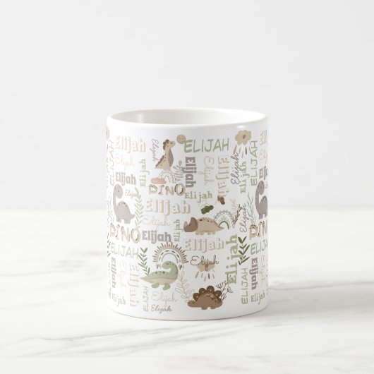 Personalisierter Name Boho doodle Dinosaurier grün Kaffeetasse (Mittel)