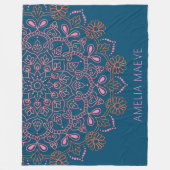 Personalisierter Name Boho Mandala Floral Blau Ros Fleecedecke (Vorderseite)