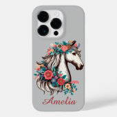 Personalisierter Name Boho Pferd mit Blume Case-Mate iPhone Hülle (Rückseite)