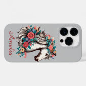 Personalisierter Name Boho Pferd mit Blume Case-Mate iPhone Hülle (Rückseite (Horizontal))