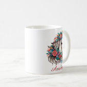 Personalisierter Name Boho Pferd mit Blume Kaffeetasse (VorderseiteRechts)