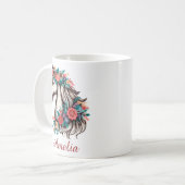 Personalisierter Name Boho Pferd mit Blume Kaffeetasse (Vorderseite Links)