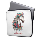 Personalisierter Name Boho Pferd mit Blume Laptopschutzhülle (Vorderseite Links)