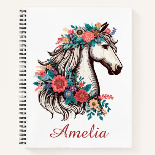 Personalisierter Name Boho Pferd mit Blume Notizblock