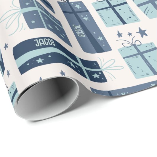 Personalisierter Name Boho präsentiert Muster Weih Geschenkpapier (Rolleneckpunkt)