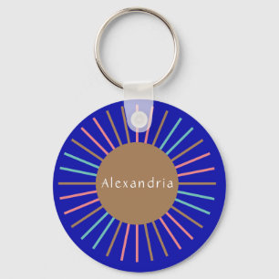 Personalisierter Name Boho Sun Blue Schlüsselanhänger