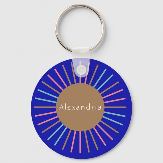 Personalisierter Name Boho Sun Blue Schlüsselanhänger (Vorderseite)
